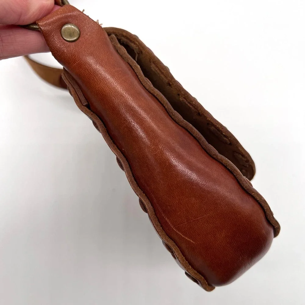 VINTAGE Leather Crossbody Bag Womens Small Brown Handmade Studs Jewels Stitched - Picture 4 of 12